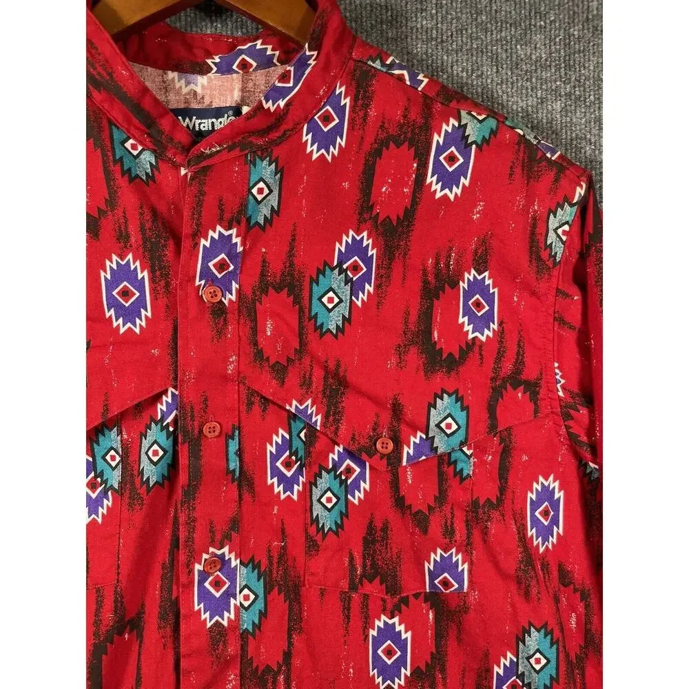 Vintage Wrangler Button Up Extra Long Tail Shirt Men's 17.5-36 Red Cowboy - Picture 2 of 14